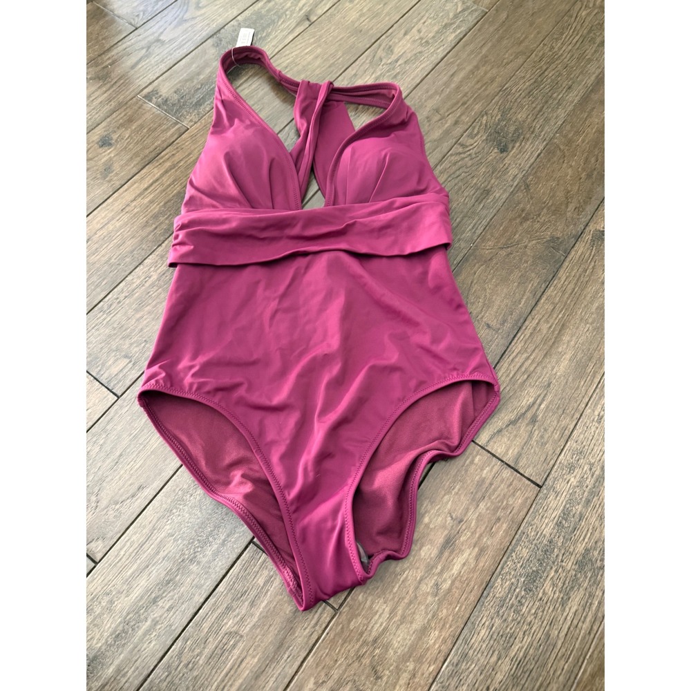 Adore Me One Piece Swimsuit Womens Size M Magenta Purple‎ Wrap V-Neck